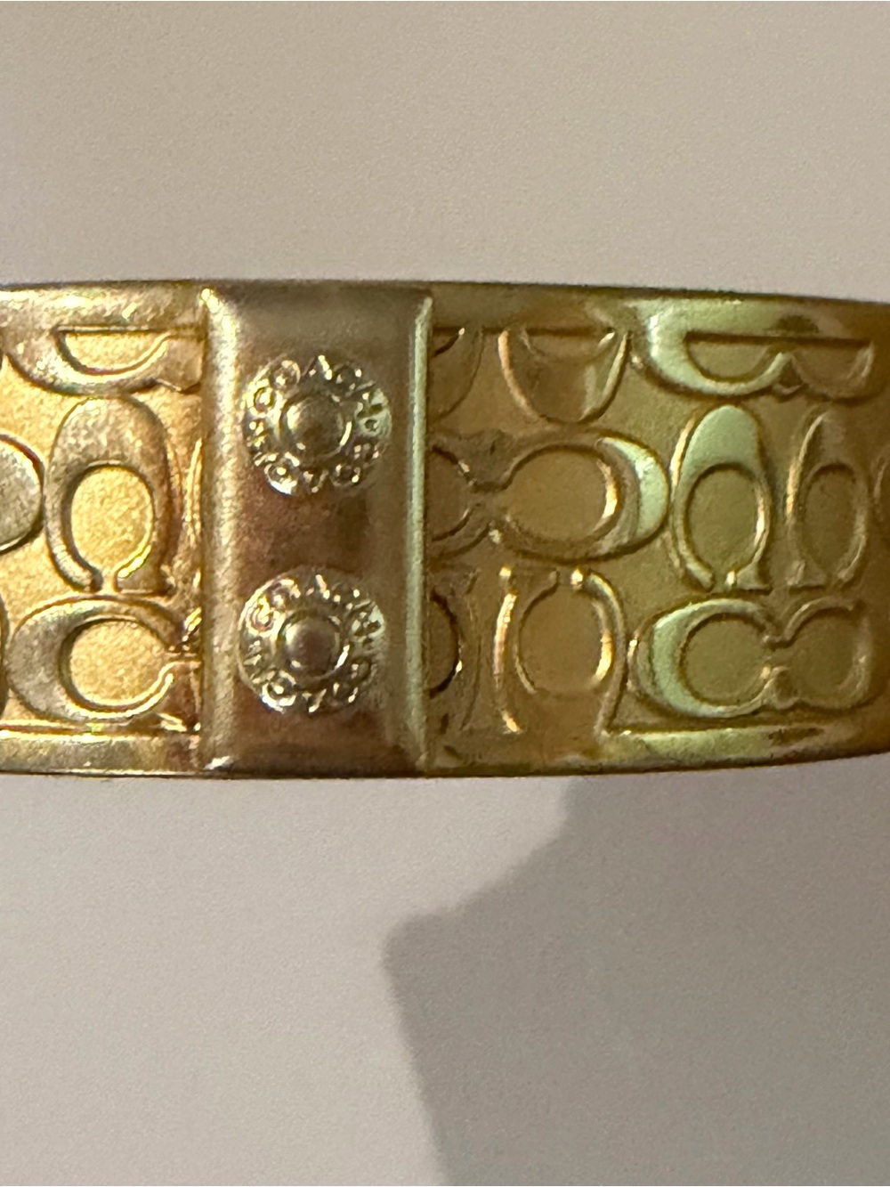 Coach Gold-Tone Cuff and White Enamel Logo Bracelet with blue lettering set - Picture 2 of 5